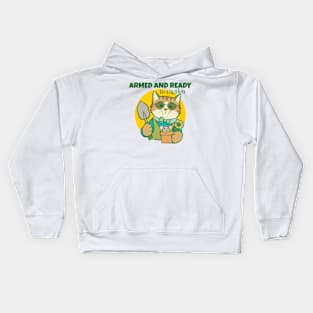 Armed and Ready to Garden Cat Kids Hoodie